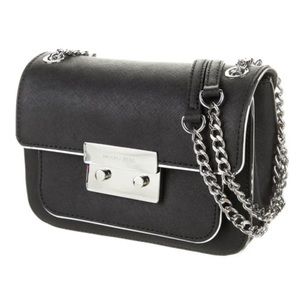 Michael Kors Sloan Specchio Silver Black Saffiano Leather Crossbody